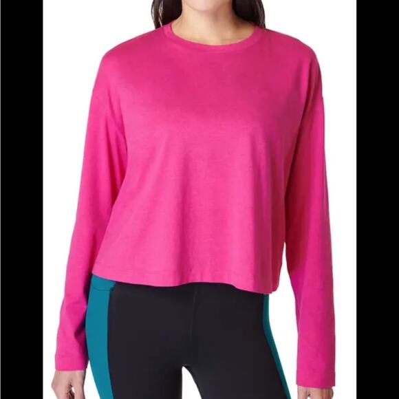 Sweaty Betty Cropped Pink Long Sleeve Lightweight Sweatshirt Top Size 4 - Picture 1 of 11